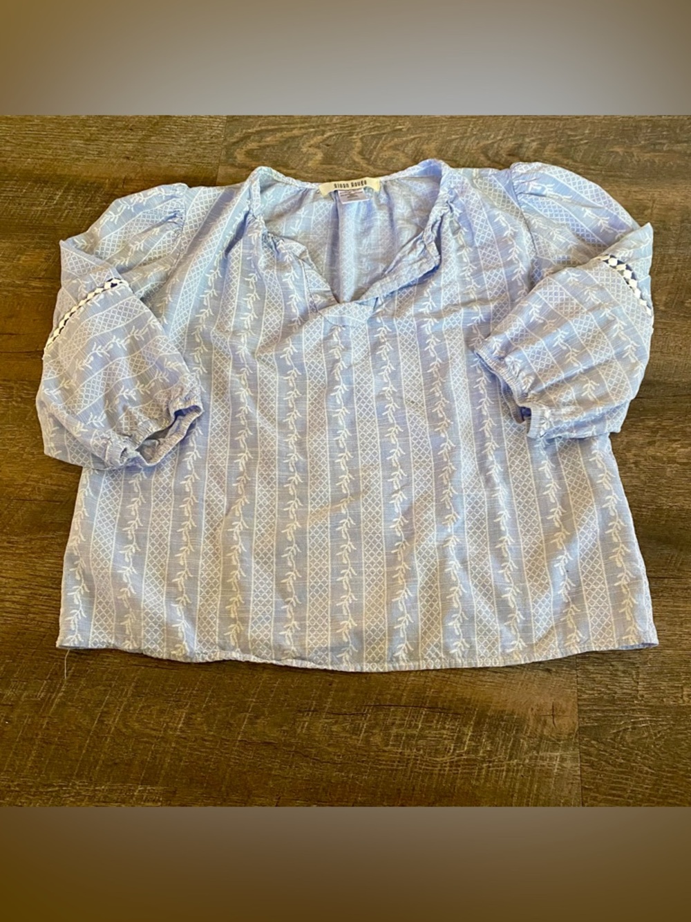 Sloan Rouge Baby Blue Size M Women's Long Sleeve Stripe Peasant Blouse